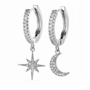 925 silver star moon earrings in silver